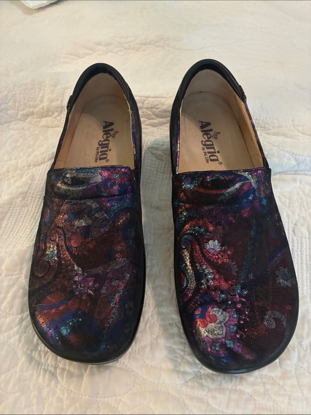 Alegria PG Lite Keli Metallic Cosmic Slip on Clogs Shoes SZ 39/8.5-9 Nurse